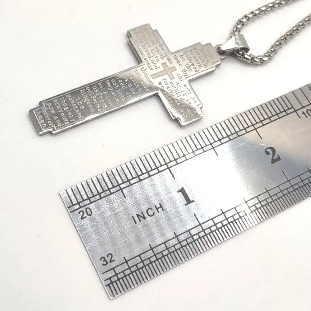 Stainless Cross Necklace Lords Prayer Christian Catholic Faith Fashion Gift NEW!